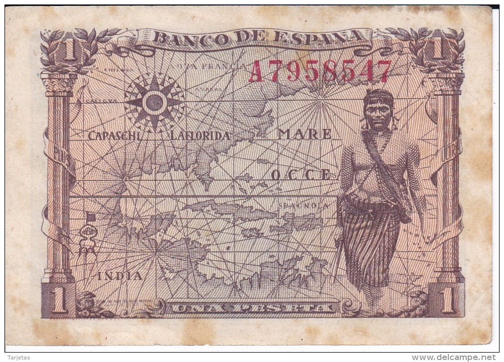 BILLETE DE ESPAÑA DE 1 PTA DEL 15/06/1945 ISABEL LA CATÓLICA SERIE A (BANK NOTE) - 1-2 Pesetas