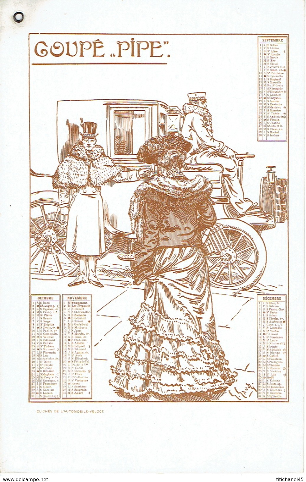 Superbe Calendrier 1904 En 3 Parties AUTOMOBILE PIPE (BRUXELLES) Illustration De GEORGES GAUDY - Voitures