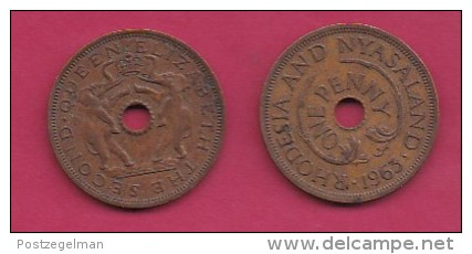 RHODESIA-NYASSALAND, 1963,  1 Penny VF, KM2,  C2871 - Kolonies