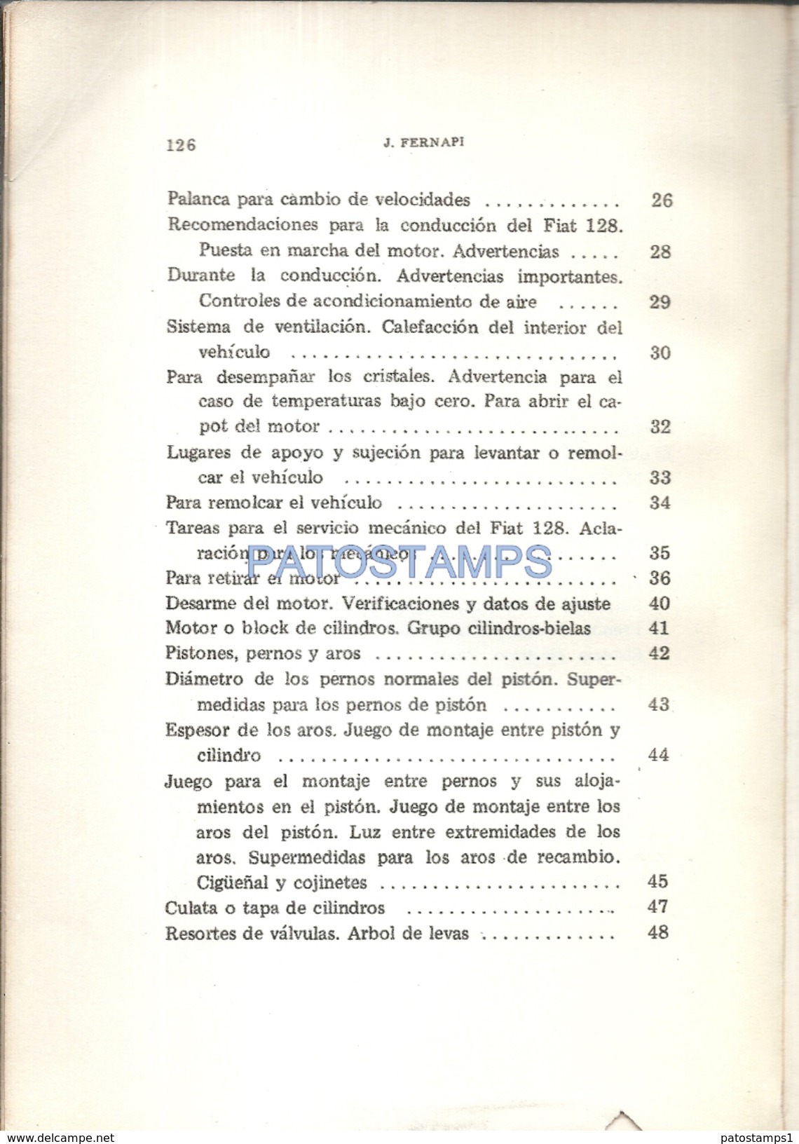 62918 LIBRO MANUAL DATOS TECNICOS REPARACION Y AJUSTE AUTOMOBILE CAR AUTO FIAT 128 ED J. FERNAPI PAG 118 NO POSTCARD - Sonstige & Ohne Zuordnung