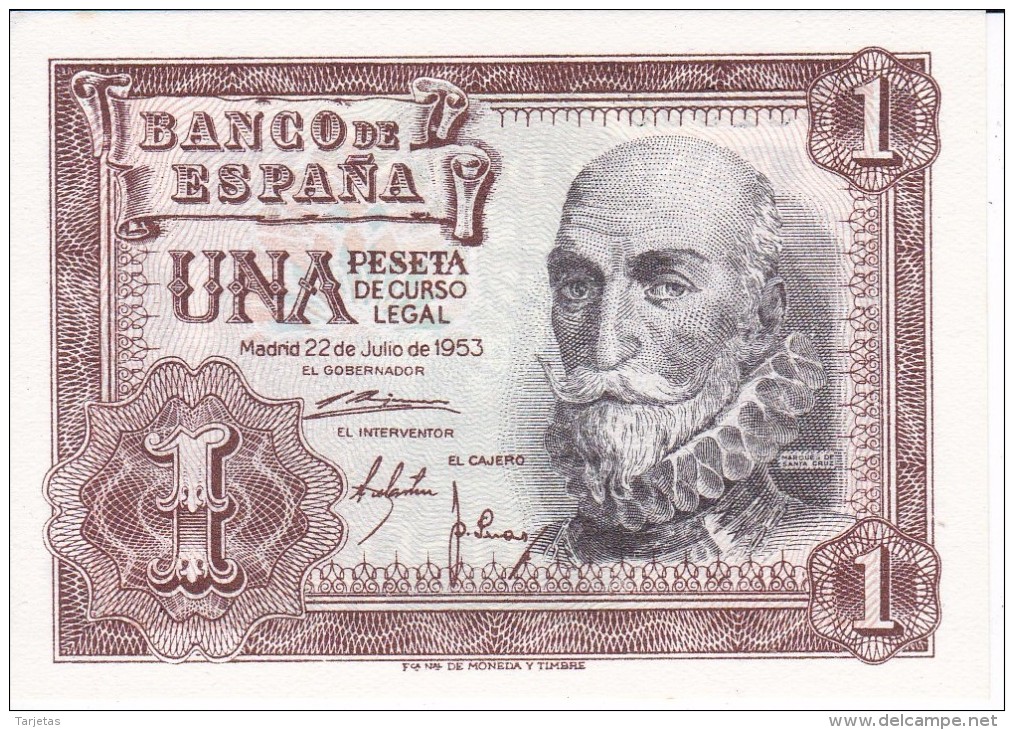 BILLETE DE 1 PTA DEL 22/07/1953 SERIE L SIN CIRCULAR-UNCIRCULATED (BANKNOTE) - 1-2 Pesetas