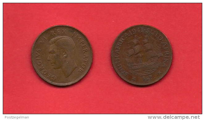 SOUTH AFRICA, 1941,  Circulated Coin, 1/2 Penny, George VI, Km 24, C1396 - South Africa