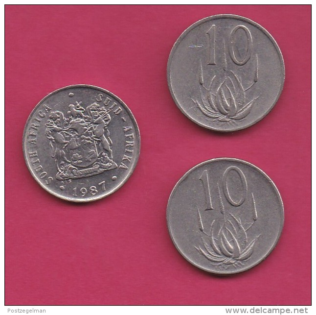 SOUTH AFRICA, 1987, 3 Off Normally Used Coins Of 10 Cent , Nickel,  KM85, C3277 - South Africa