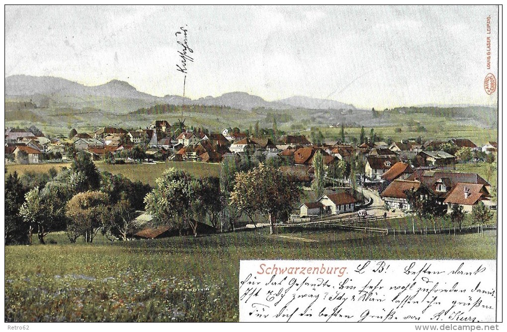 SCHWARZENBURG &#8594; Sehr Schöner, Colorierter Lichtdruck Anno 1902 - Schwarzenburg