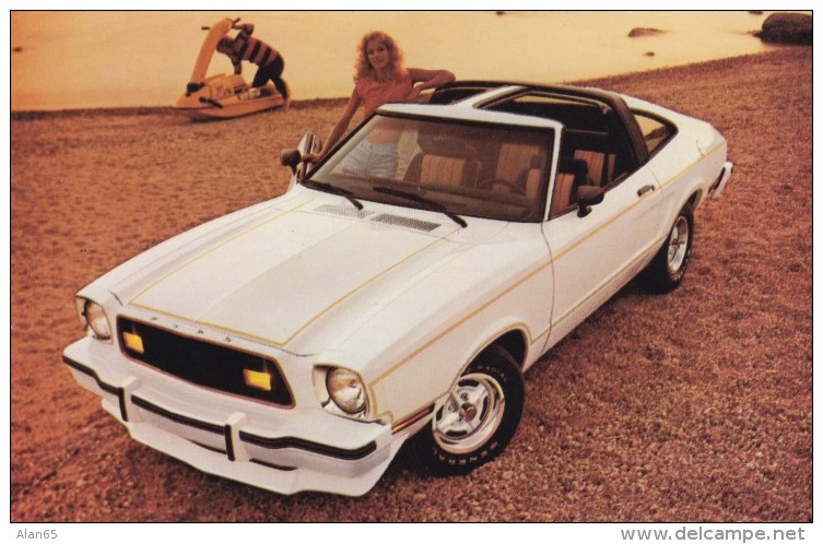 1978 Ford Mustang T-roof Convertible Auto Advertisement, C1970s Vintage Postcard - Passenger Cars