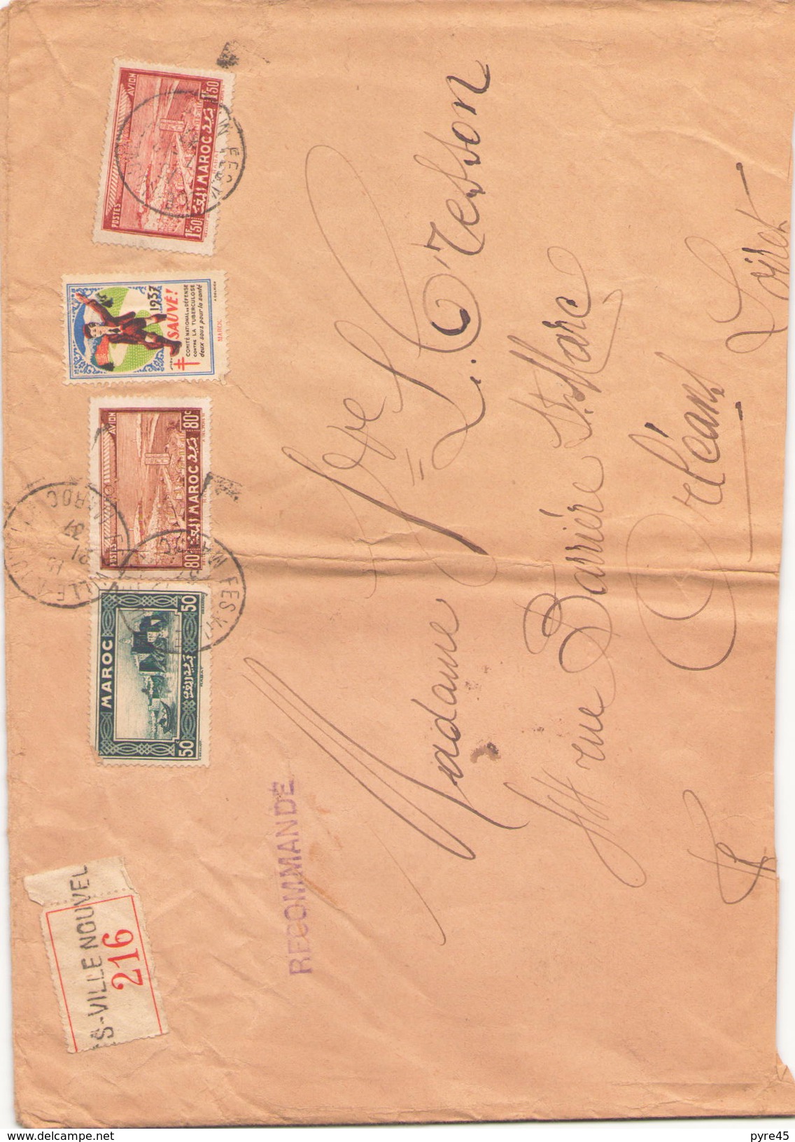 MAROC ENVELOPPE RECOMMANDEE DE 1937 DE FES POUR ORLEANS - Lettres & Documents
