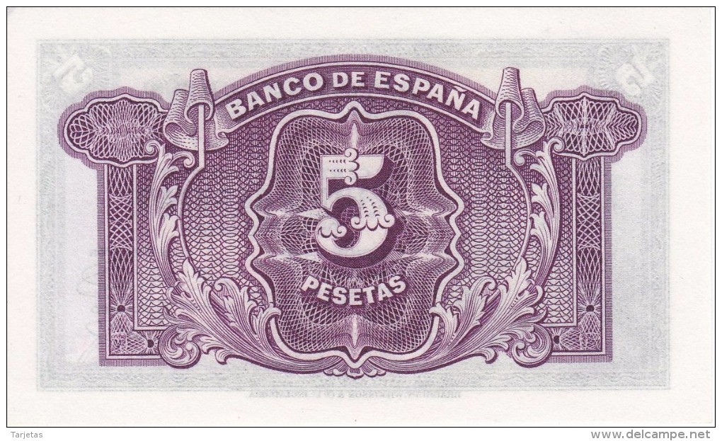 BILLETE DE ESPAÑA DE 5 PTAS DEL AÑO 1935 SERIE B (BANKNOTE) SIN CIRCULAR-UNCIRCULATED - 5 Pesetas