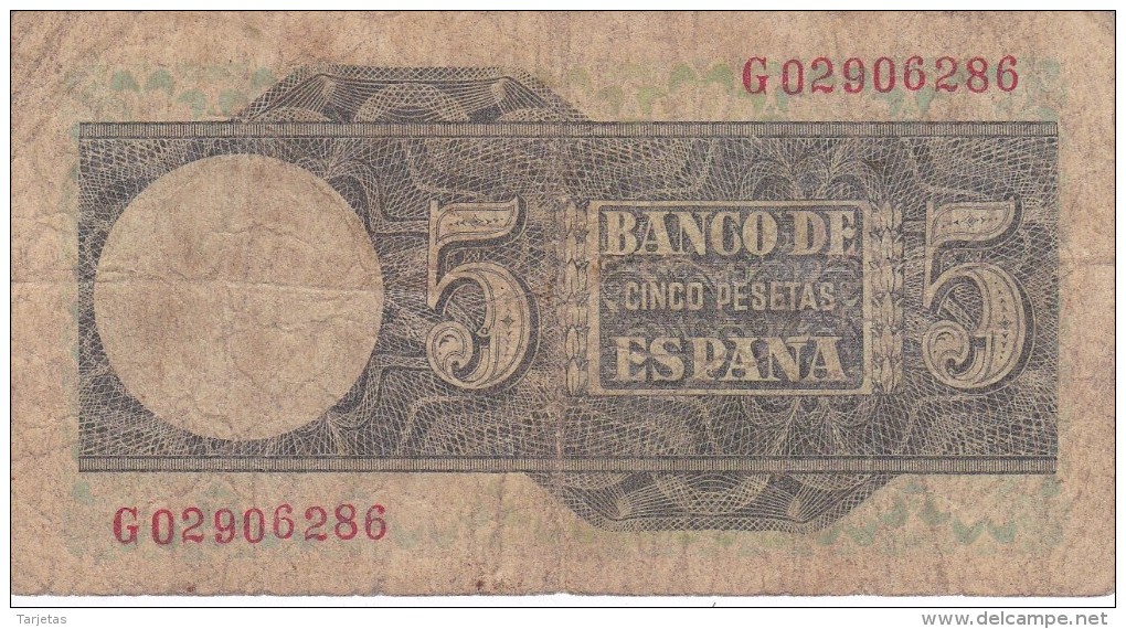 BILLETE DE ESPAÑA DE 5 PTAS DEL 1948 SERIE G CALIDAD RC (BANKNOTE) - 5 Pesetas