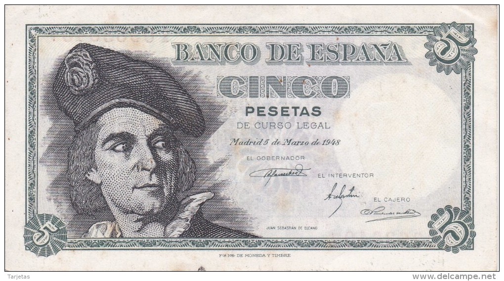 BILLETE DE ESPAÑA DE 5 PTAS DEL 1948 SERIE I CALIDAD MBC (BANKNOTE) - 5 Peseten