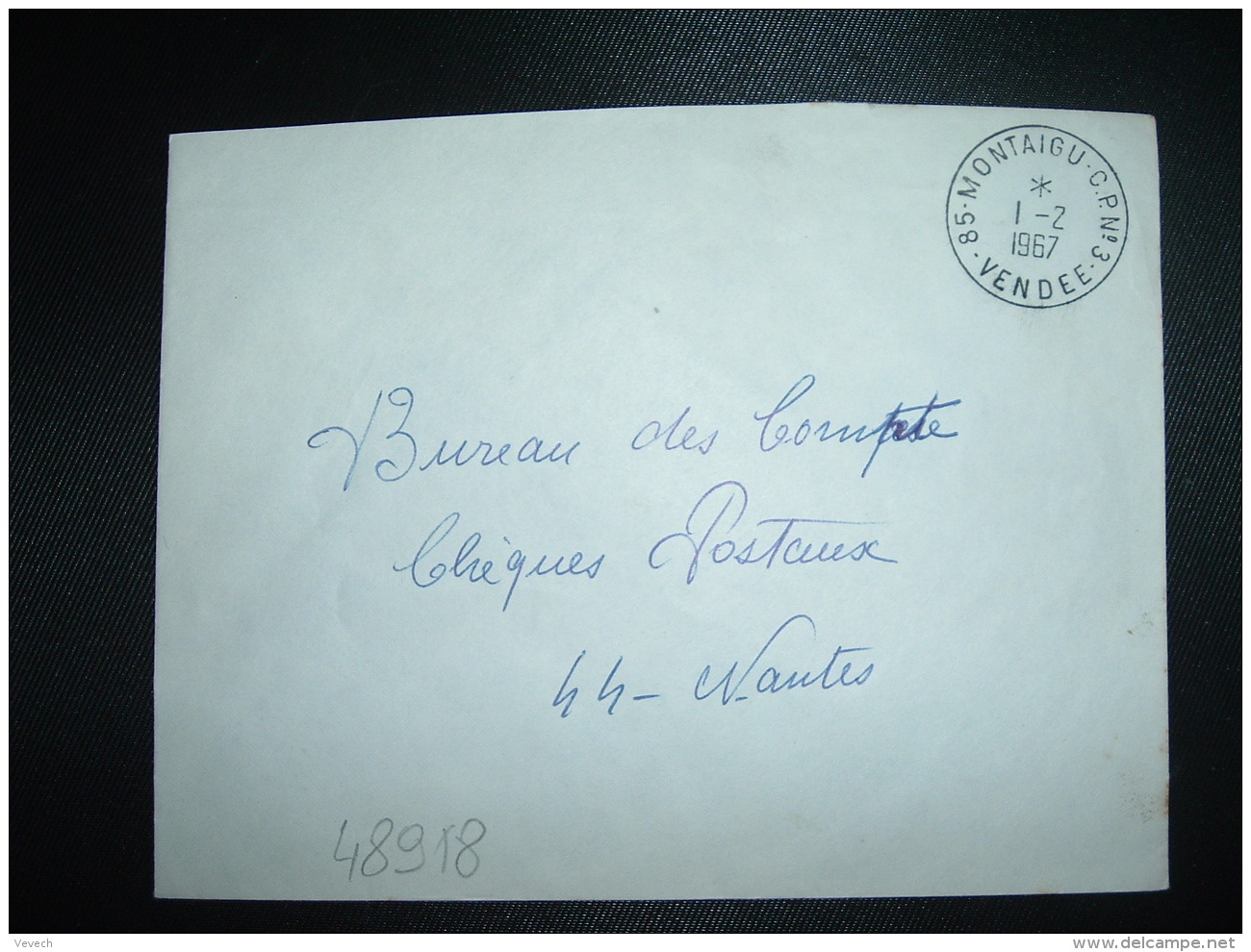 LETTRE OBL.1-2-1967 85-MONTAIGU C.P.N°3 VENDEE (85) CORRESPONDANT POSTAL CACHET PLASTIQUE (RARE) - Cachets Manuels