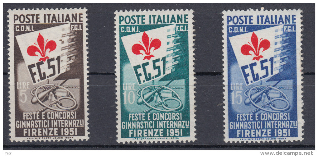 Italia - 1951 Feste E Concorsi Ginnastici Sass. 661/663 ** (5 £ Con Varietà Giglio Spostato In Basso) - Varietà E Curiosità