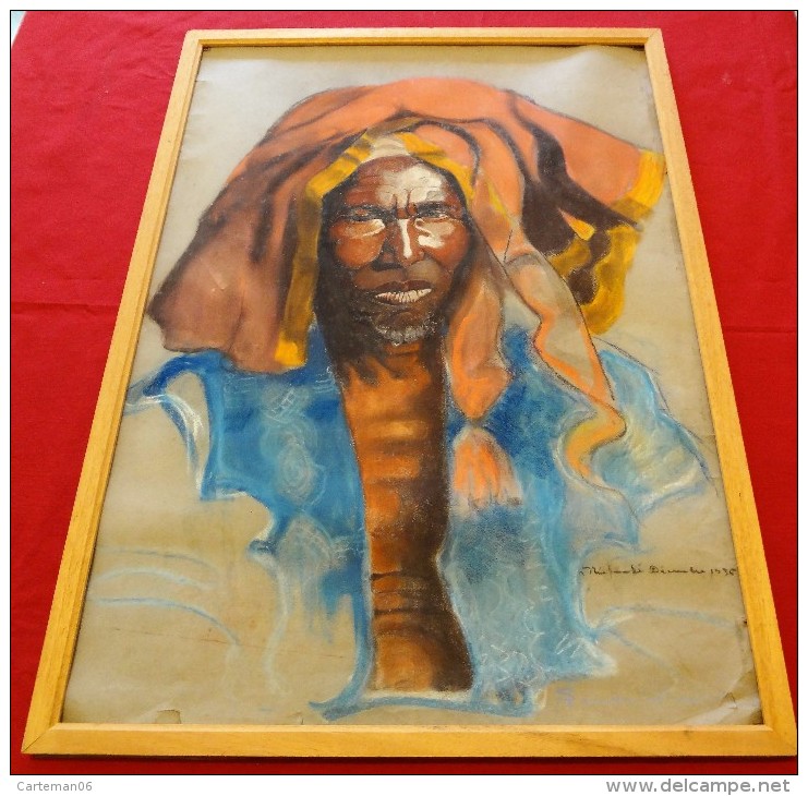 Portrait D'Homme Africain, Yaoundé (Cameroun) - 1935 - Signé Samantha G???? - Pastel