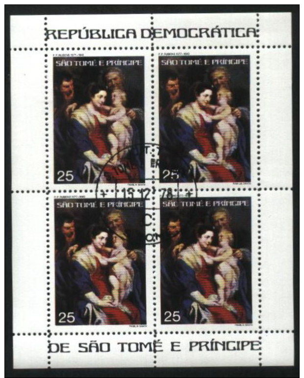 Sao Tome E Principe 1977 Natal, Ruben's Christmas Paintings Used Cancelled Block M/S (U-25) - Christmas