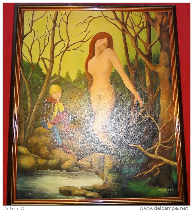 Tableau - Signé Guyard - Femme Nue Avec Son Page (serviteur) - Acryliques