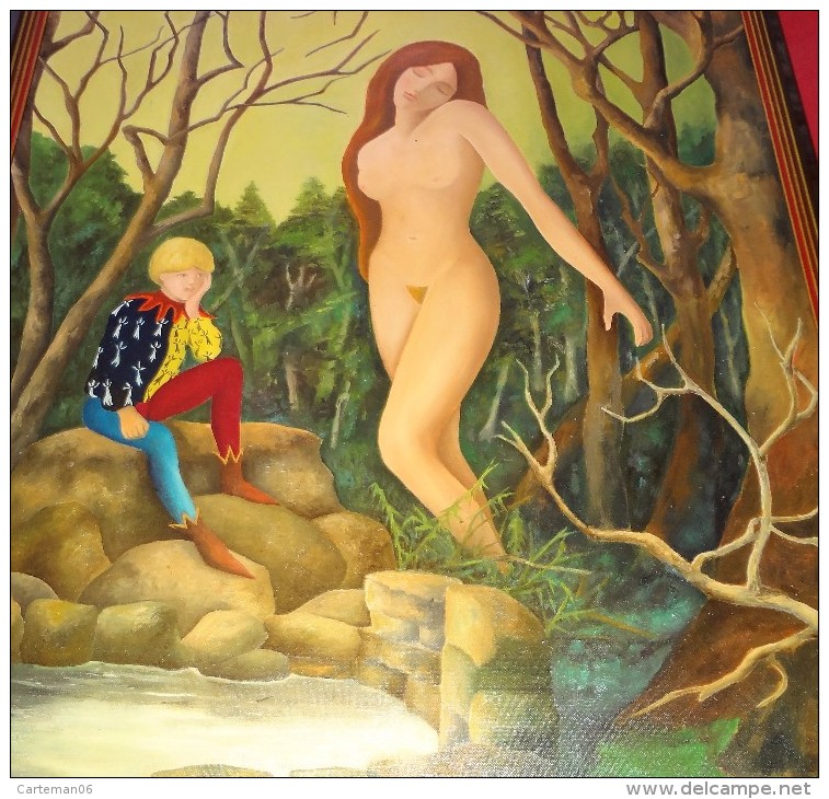 Tableau - Signé Guyard - Femme Nue Avec Son Page (serviteur) - Acrilici