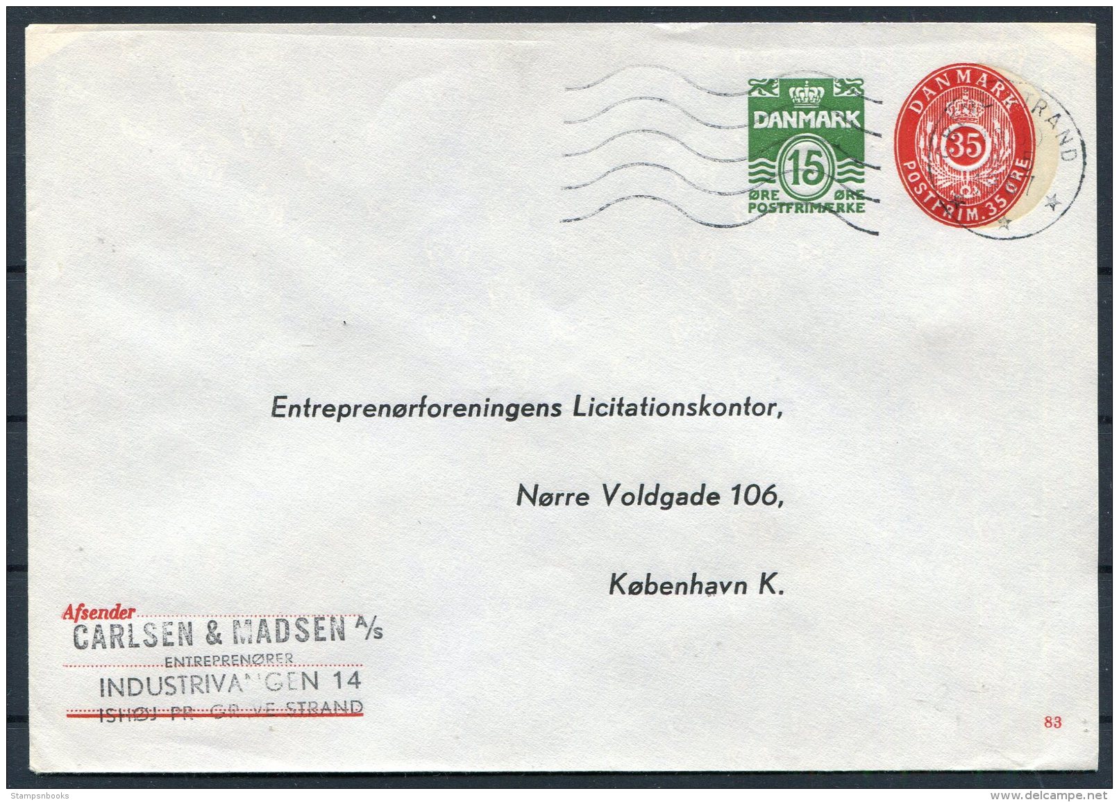 Denmak Private Stationery Cover Entreprenorforeningens Licitationskonter. Gravestrand - Postal Stationery