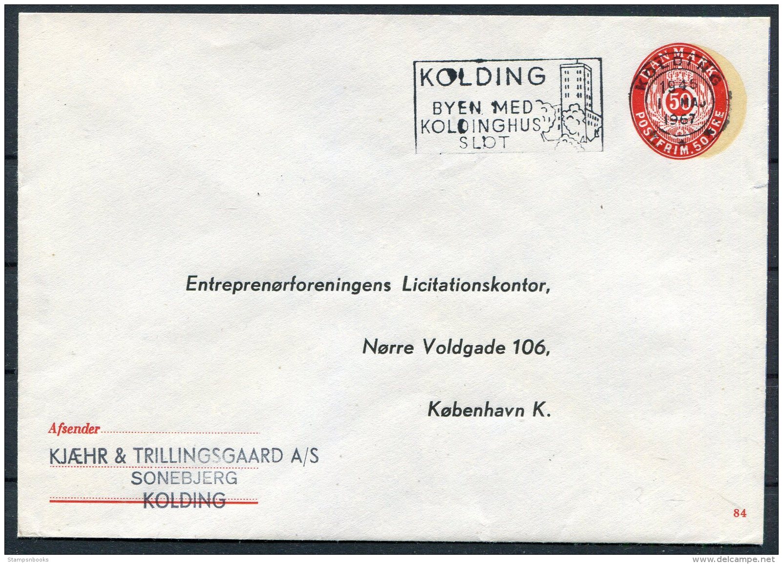 Denmak Private Stationery Cover Entreprenorforeningens Licitationskonter. - Postal Stationery