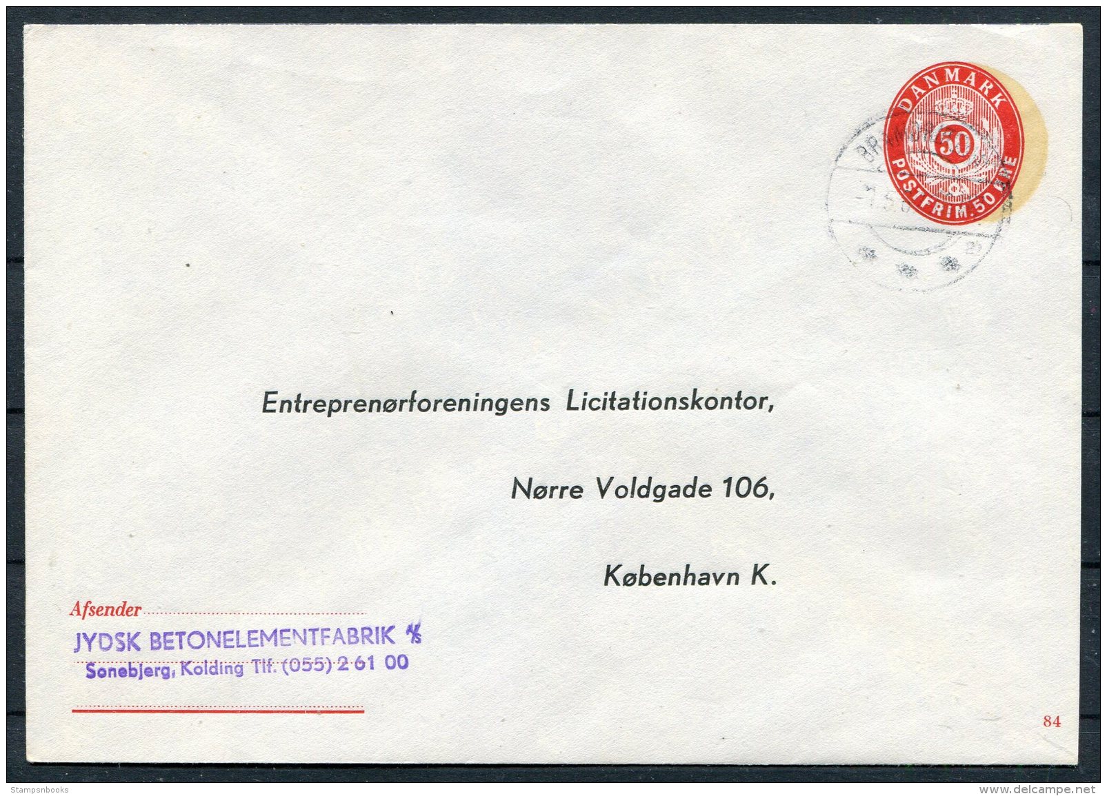 Denmak 60 Ore Private Stationery Cover Entreprenorforeningens Licitationskonter. - Postal Stationery