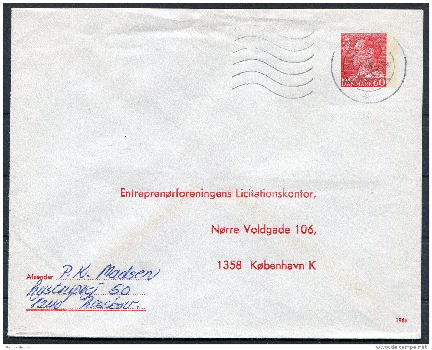 Denmak 60 Ore Private Stationery Cover Entreprenorforeningens Licitationskonter. - Postal Stationery