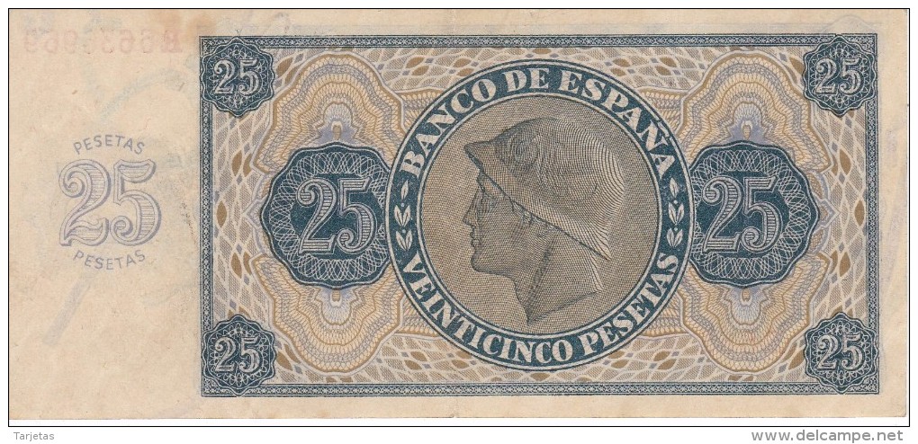 BILLETE DE ESPAÑA DE 25 PTAS DEL 21/11/1936 SERIE R CALIDAD  EBC (XF) (BANKNOTE) - 25 Pesetas