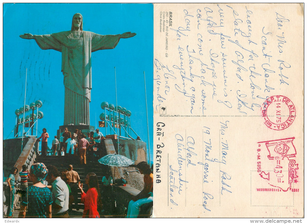 Cristo Redentor, Rio De Janeiro, Brazil Postcard Posted 1975 Meter - Rio De Janeiro