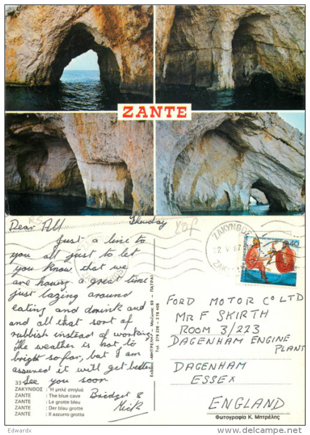 Zakynthos, Greece Postcard Posted 1987 Stamp - Grecia