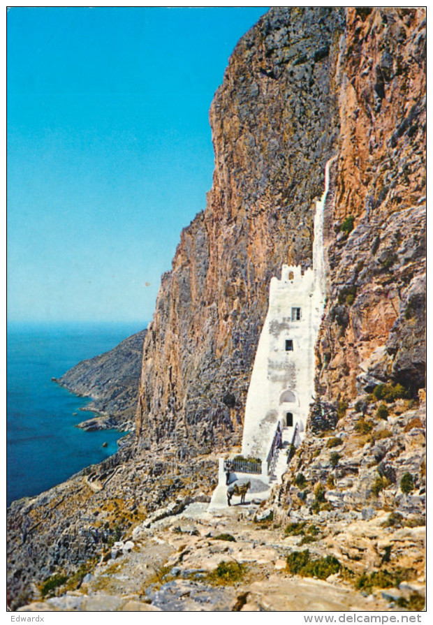 Monastery, Amorgos, Greece Postcard Posted 1988 Stamp - Grecia