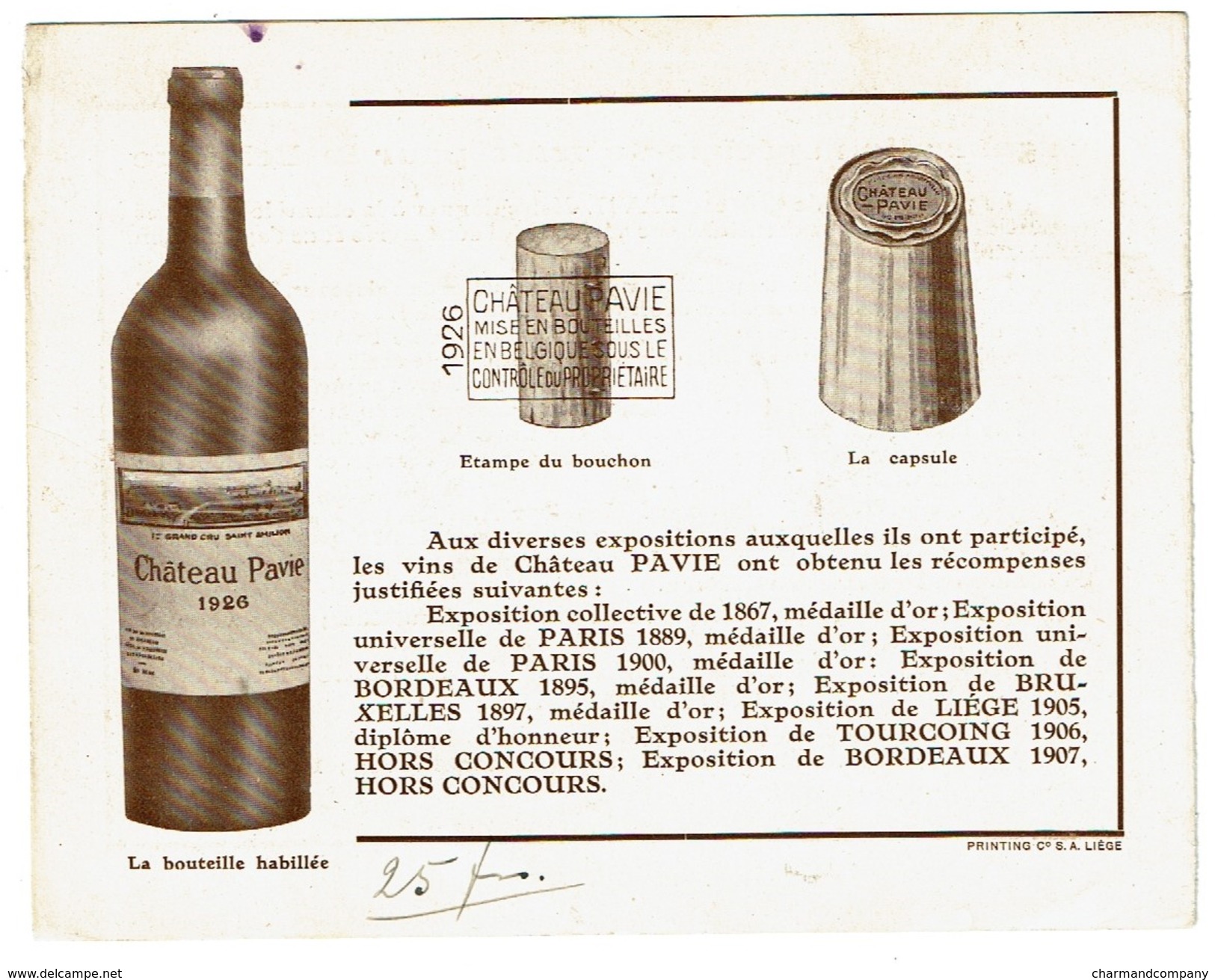 Publicité 1926, Château PAVIE, Grand Crû Saint-Emilion - Ferdinand BOUFFARD - 2 Scans - Alcools