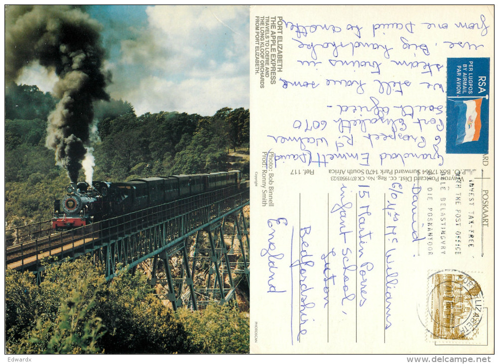 Apple Express Railway Train, Port Elizabeth, South Africa Postcard Posted 1988 Stamp - South Africa