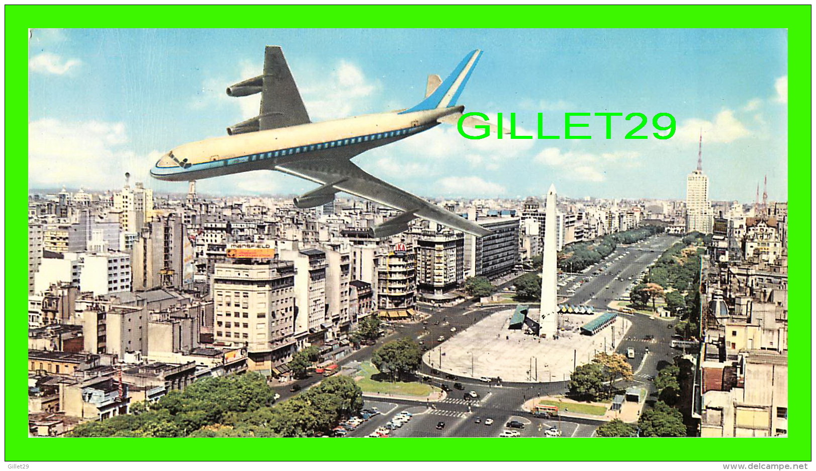 BUENOS AIRES, ARGENTINA -   AV. 9 DE JULIO  - ANIMATED BIG AIRPLANE - DIMENSION 11 X 19cm - EDICOLOR - - Argentine