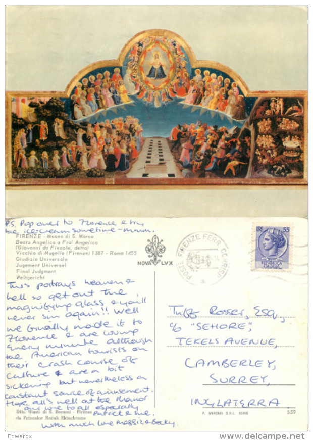 Fra Angelico, Firenze, Art Painting Postcard Posted 1972 Stamp - Paintings