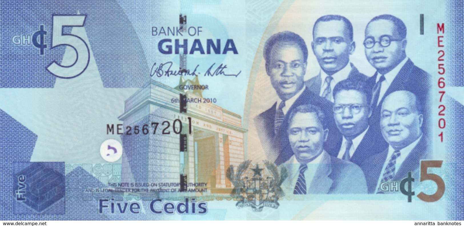 Ghana (BOG) 5 Cedis 2010 UNC Cat No. P-38b / GH146b - Ghana