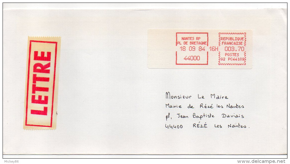 Automation-1984-NANTES RP--3.70F--Vignette Guichet Sur Lettre Pour REZE-44--étiquette  LETTRE - Lettres & Documents