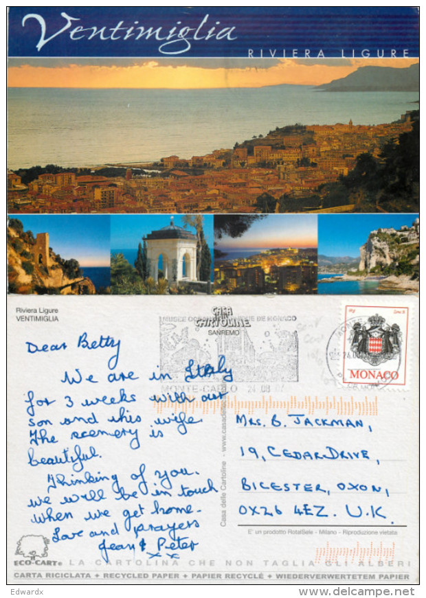 Ventimiglia, Monaco Postcard Posted 2008 Stamp - Sonstige & Ohne Zuordnung