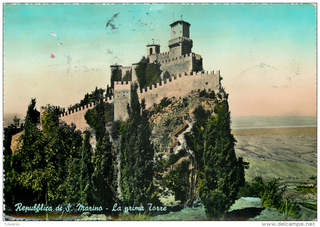 Castle, San Marino Postcard Posted 1959 Stamp - San Marino