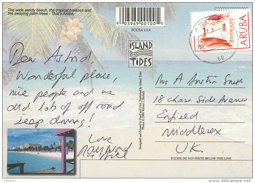 Palm Beach, Aruba, Aruba Postcard Posted 2003 Stamp - Histoire, Philosophie Et Géographie