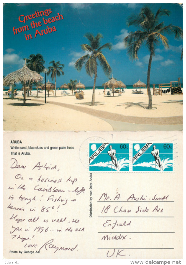 Beach Scene, Aruba, Aruba Postcard Posted 1995 Stamp - History, Philosophy & Geography