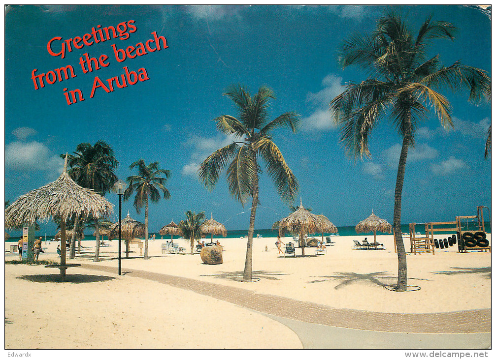 Beach Scene, Aruba, Aruba Postcard Posted 1995 Stamp - Geschichte, Philosophie, Geographie