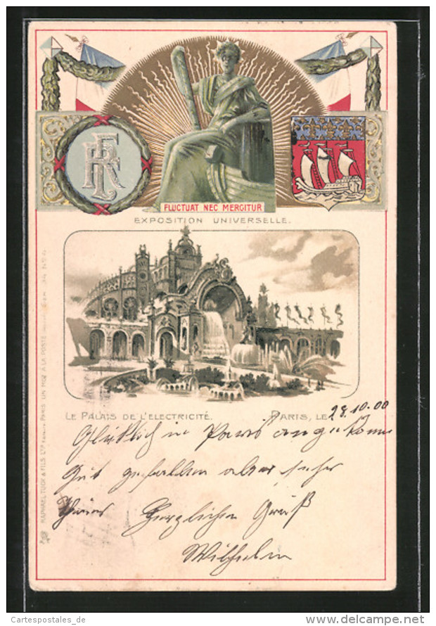 Präge-Lithographie Paris, Exposition Universelle De 1900, Fluctuat Nec Mergitur, Le Palais De L'Electricitée - Exhibitions