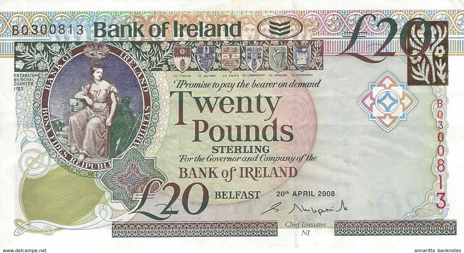 Northern Ireland (BOI) 20 Pounds 2008 XF Cat No. P-85 / IEN131a - 20 Pounds