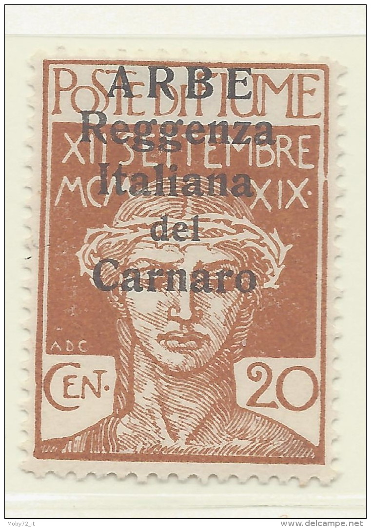 Arbe - 1920 - Nuovo/new MH - Sovrastampati 'Reggenza Italiana Del Carnaro' - Sass. N. 7 - Arbe & Veglia