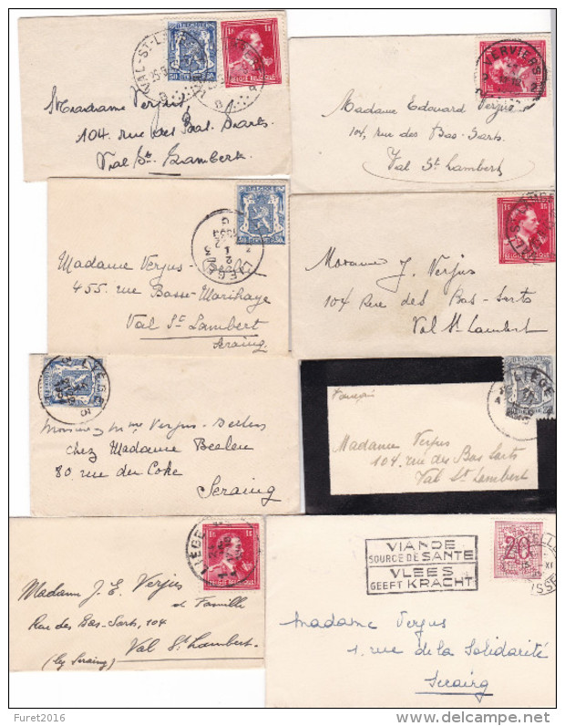 LOT : 8 Enveloppes Carte De Visite De Verviers Val St Lambert Liege , Bxl - 1934-1935 Leopold III