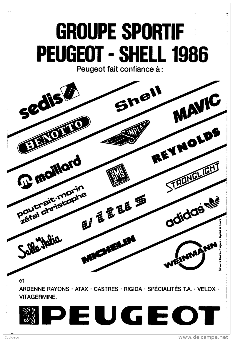 Jean GUERIN . 2 Scans. Lire Descriptif. Cyclisme. Peugeot Shell Talbot 1986 - Cyclisme