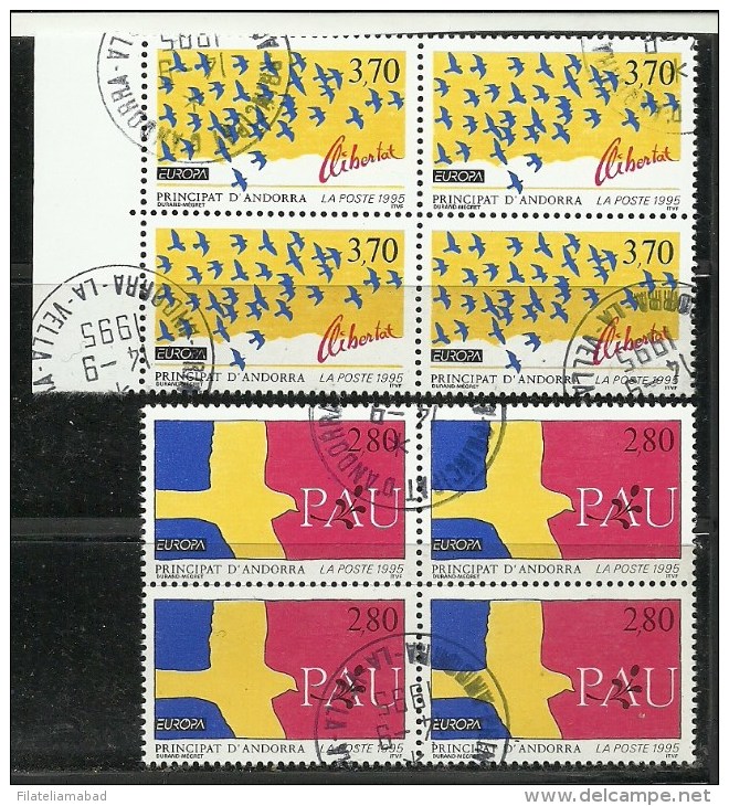 ANDORRA CORREO FRANCES BLOQUE 4 SELLOS EUROPA 95 Nº 456/457 SELLOS MATASELLADOS (C.H. C.12.16) - Blocs-feuillets