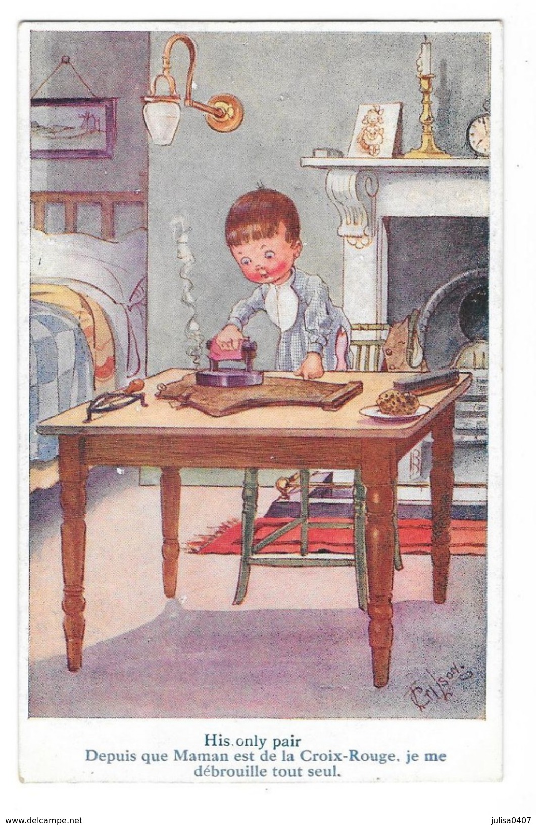 CROIX ROUGE REPASSAGE Carte Illustrée Anglaise Enfant Repassant GILSON - Kunsthandwerk