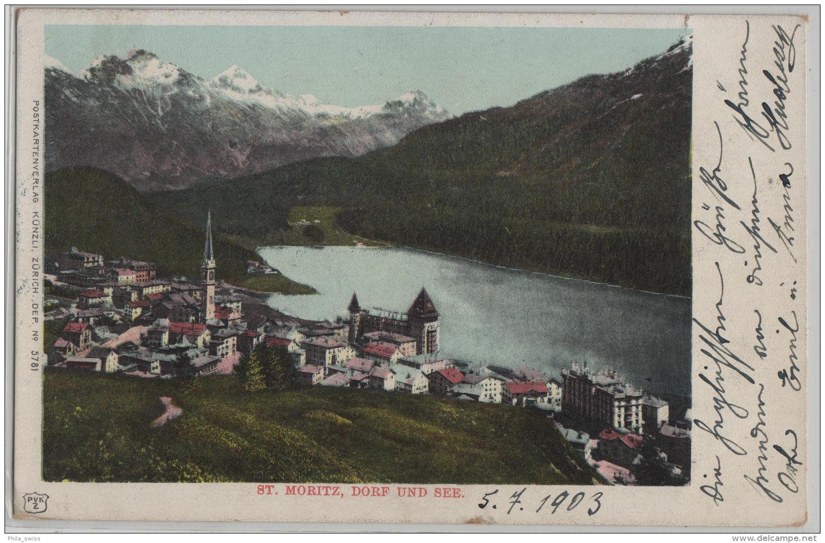 St. Moritz, Dorf Und See - Photo: Carl Künzli No. 5781 - Saint-Moritz