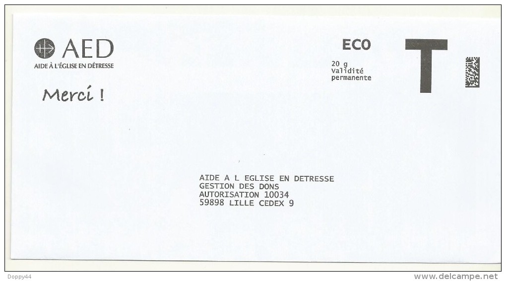 ENVELOPPE T  AIDE A L' EGLISE EN DETRESSE   ECO + CODE DATAMATRIX - Cartes/Enveloppes Réponse T