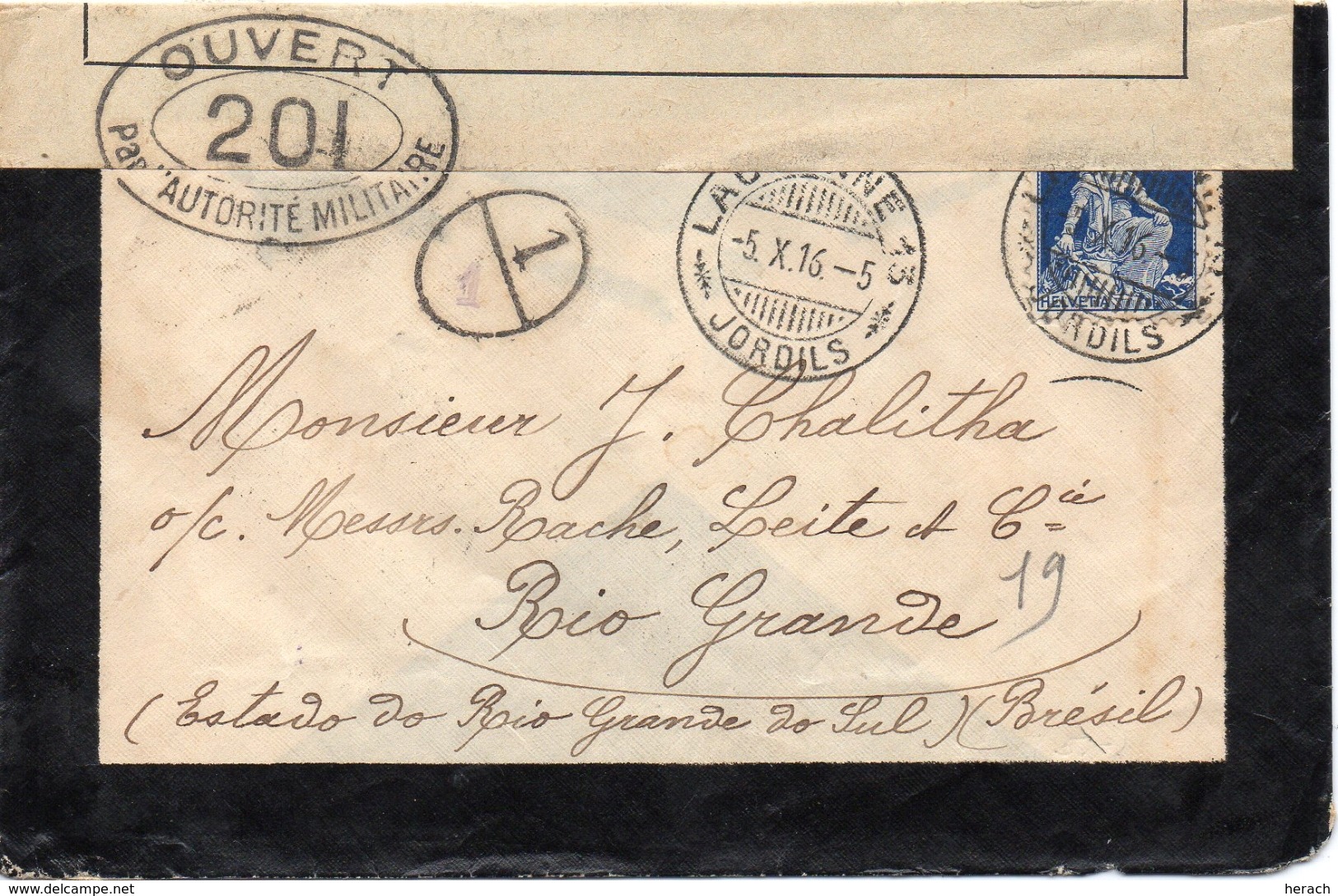 Suisse Lettre Censurée Pour Le Brésil 1916 - Postmark Collection