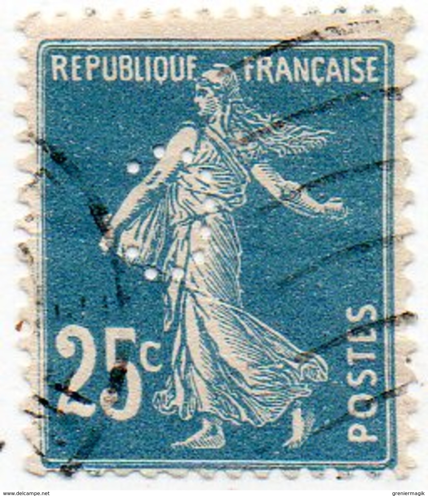 France - N°140 - 25c Semeuse Perforé C -  Perfin - Autres & Non Classés