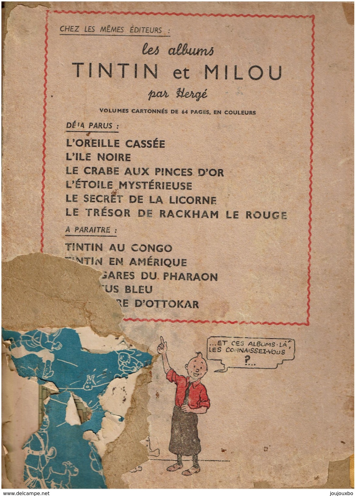 TINTIN LE TRESOR DE RACKAM LE ROUGE EO 4e PLAT A 24  BLANC TIRAGE 37815 NOVEMBRE  1945 - Hergé